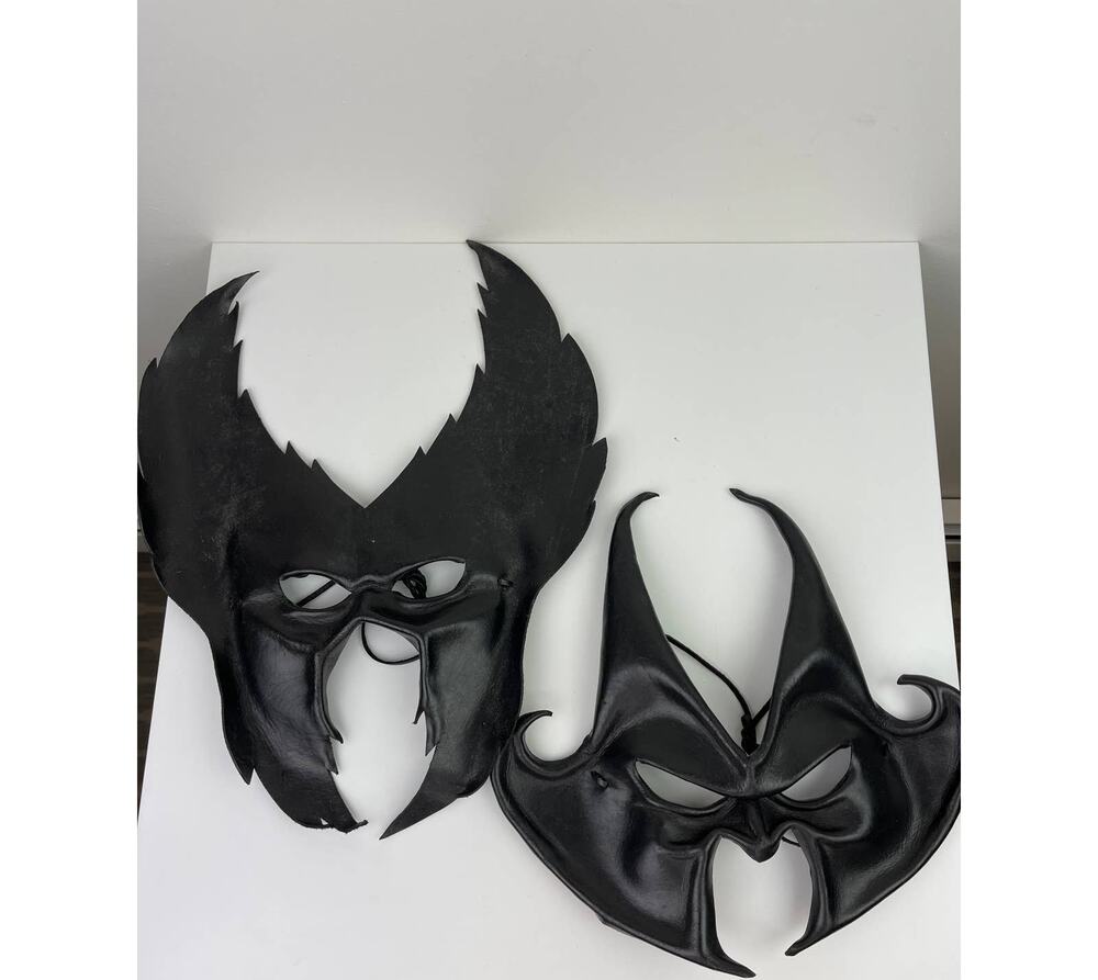 Set 2 Black Leather Gargoyle Masks Halloween Costume Masquerade Devil Dress Up